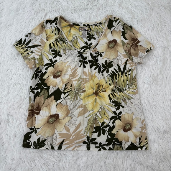 Caribbean Joe V Neck Short‎ Sleeve Tropical Print Top Size Medium - Picture 1 of 3